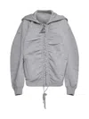 Attico Ruched Cotton Jersey Zip-up Hoodie In Grey