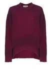 Attico Wool Crewneck Sweater With Asymmetric Flared Hem In Purple