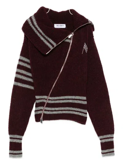 ATTICO THE ATTICO STRIPED CARDIGAN WITH ASYMMETRICAL ZIP CLOSURE