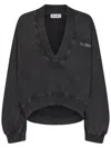 Attico V-necked Sweatshirt With Long Draped Sleeves In Black