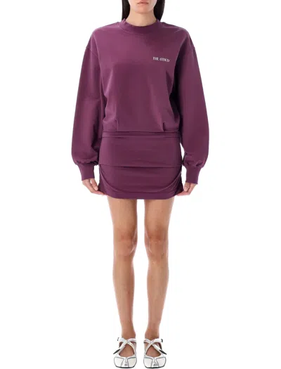 Attico Burgundy Draped Mini Dress With Long Sleeves In Purple