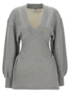 Attico Grey Mini Dress With V Neck And Logo Lettering On The Front In Gray