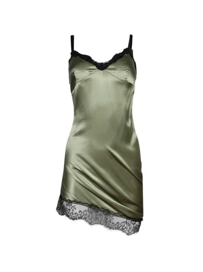 Attico The  Sweetheart Neckline Silk Mini Dress In Green