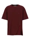 Attico Short Sleeves With Asymmetric Hem And Embroidered Detail In Burgundy