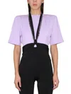 Attico Jewel Cut-out Cotton T-shirt In Purple
