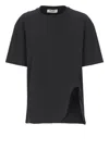 Attico Asymmetric Oversized Round Neck Short Sleeve Top In Black