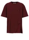 Attico Short Sleeves With Asymmetric Hem And Embroidered Detail In Burgundy