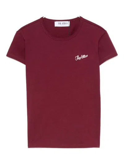 ATTICO THE ATTICO BORDEAUC COTTON T-SHIRT WITH EMBROIDERED LOGO