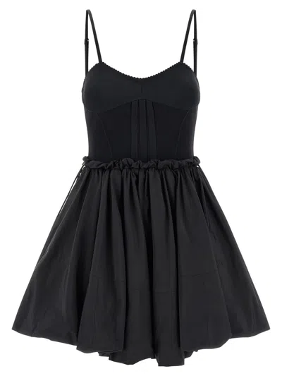 Attico Taffeta Dress Fitted Bodice Flared Skirt In Black