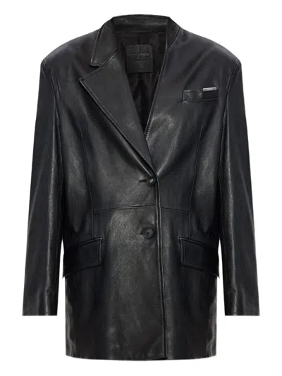 ATTICO THE ATTICO TAILORED BLACK LAMBSKIN BLAZER WITH NOTCHED LAPELS