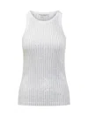 Attico Crew Neck Perforated Ribbed Sleeveless Tank Top In White
