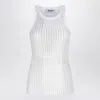 Attico Crew Neck Perforated Ribbed Sleeveless Tank Top In White