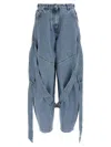 Attico Blue Jeans With Maxi Drawstring On The Front And Logo Patch On The Rear In Denim Woman In Blue