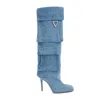Attico Sienna Tube Denim Knee-high Boots In Blue