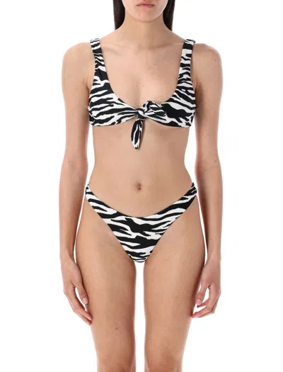 Attico The  The  Zebra Print Lycra Bikini Set In Black