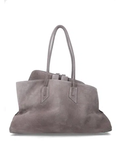 Attico The  The Paintsseggiata Medium Suede Top-handle Bag With Asymmetric Design, 30 X 42.5 X 15.5 C In Grigio