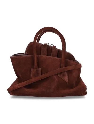 Attico The  The Paintsseggiata Mini Suede Top Handle Bag With Structured Handles & Removable Shoulder In Marrone