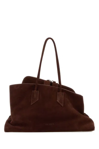 Attico The  The Passeggiata Suede Shopping Handbag With Silver Metal Finishing (42 X 28 X 15 Cm) In Brown
