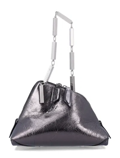 Attico The  The Sculpted Mini Chain Clutch With Asymmetric Statement, Metallic Finish, 16 Cm In Gray