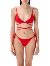Attico Adjustable Strap Triangle Bikini Set In Red