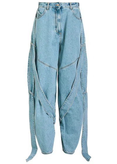 Attico The  Tie-embellished Barrel-leg Jeans In Blue