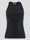 Attico Fitted Black Cotton Top With All-over Paillettes