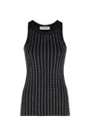 Attico Fitted Black Cotton Top With All-over Paillettes In Black