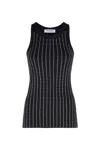 Attico Fitted Black Cotton Top With All-over Paillettes In Black