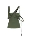 Attico Asymmetric Ribbed Strappy Sleeveless Top In Green