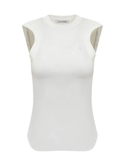 ATTICO WHITE SLEEVELESS CREWNECK TOP WITH TONAL LOGO EMBROIDERY ON THE FRONT IN COTTON WOMAN