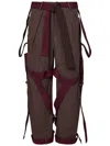 Attico Brown Pants With Side Zip Pockets And All-over Applied Bands In Cotton Blend Woman