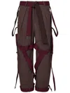 Attico Brown Pants With Side Zip Pockets And All-over Applied Bands In Cotton Blend Woman