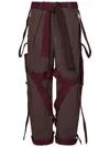 Attico Brown Pants With Side Zip Pockets And All-over Applied Bands In Cotton Blend Woman