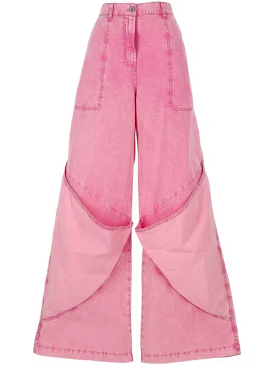 Attico Paneled Low-rise Wide-leg Jeans In Pink