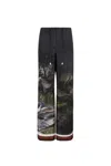 Attico Drawstring Waistband Printed Trousers Wide Leg In Black