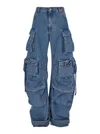 Attico Fern Low-rise Wide-leg Cargo Jeans In Blue