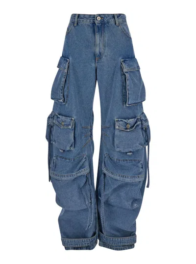 ATTICO 'FERN' BLUE CARGO JEANS WITH LOGO PATCH IN DENIM WOMAN