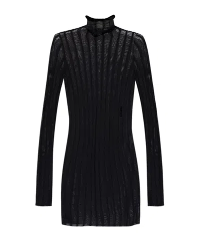 Attico Semi-sheer Roll-neck Dress In Black