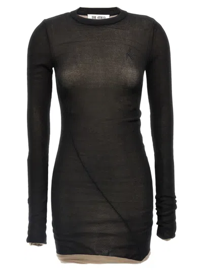 Attico The  Two-material Knit Mini Dress With Asymmetrical Hemline