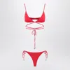 Attico Wrap-around Straps Triangle Top Bikini In Red