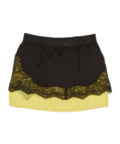 Attico The  Two-toned Lace-trim Mini Skirt In Black