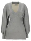 Attico Grey Mini Dress With V Neck And Logo Lettering On The Front