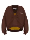 Attico Brown Cropped Sweatshirt With V Neck And Logo Lettering On The Front In Cotton Woman In Brown