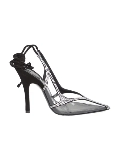 Attico Rhinestoned Venus Chrome See Through Slingbacks 10cm In Black
