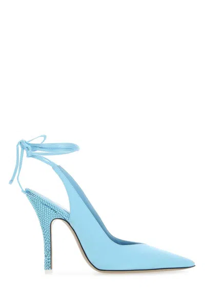 Attico Venus Embellished Satin Pumps In Blue