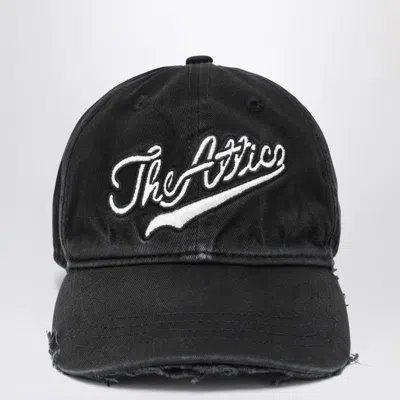 Attico Vintage Effect Baseball Cap Curved Brim In Black