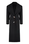 Attico Long Virgin Wool Coat With Chest Pocket In Black