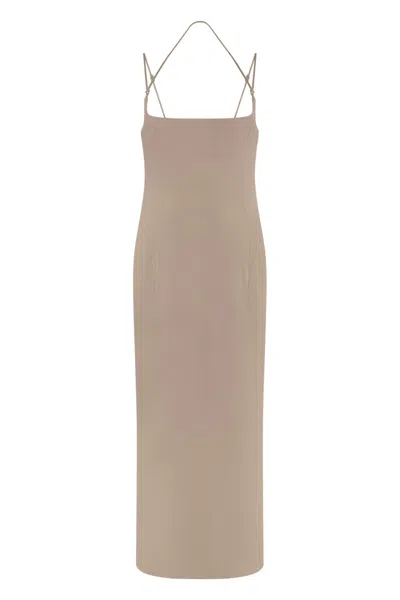 Attico The  Virgin Wool Midi Dress In Brown