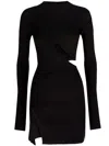 Attico Black Stretch Viscose Mini Dress With Oblique Cuts And Embroidered Label