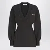 Attico V-neck Mini Dress With Embossed Logo In Black